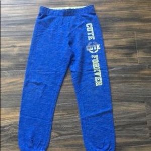 Blue sweatpants that say cute forever